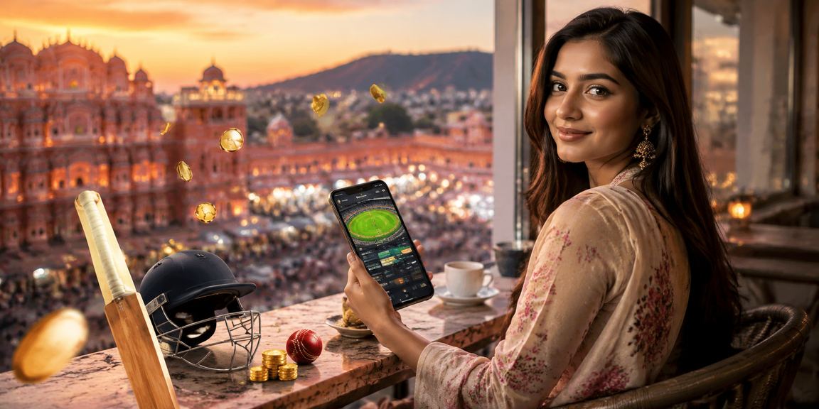 Young woman registering on mobile cricket betting app